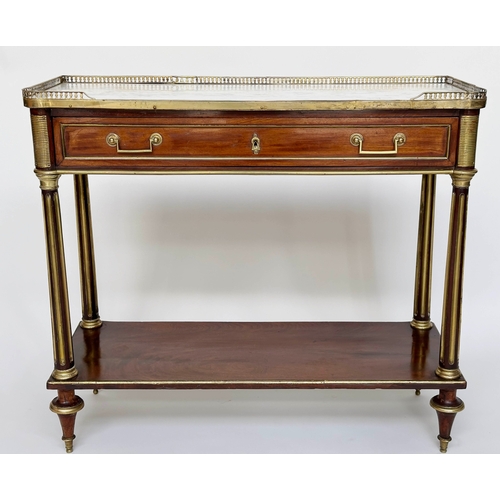 193 - CONSOLE TABLE, early 19th century French Directoire mahogany and gilt metal mounted with white marbl... 