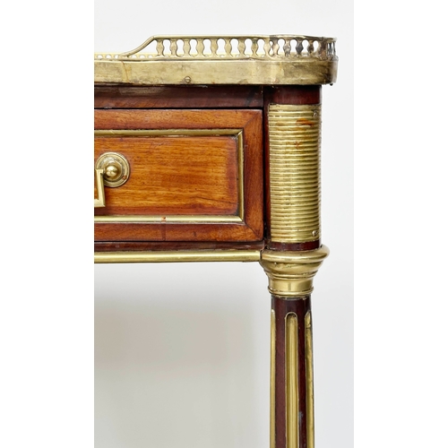 193 - CONSOLE TABLE, early 19th century French Directoire mahogany and gilt metal mounted with white marbl... 