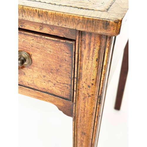 195 - GEORGE III WRITING DESK, mahogany with gilt tooled antique green leather above three frieze drawers ... 