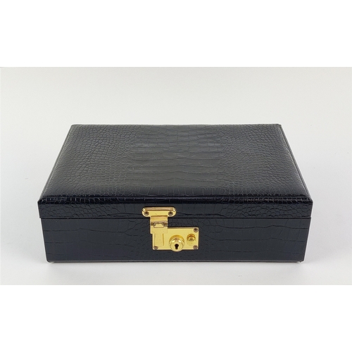 19A - DAINES AND HATHAWAY BLACK CROCODILE SKIN PATTERNED JEWELLERY CASE AND A LOUIS VUITTON JEWELLERY CASE... 