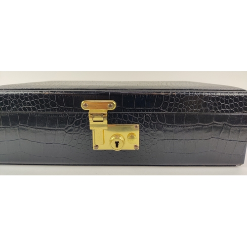 19A - DAINES AND HATHAWAY BLACK CROCODILE SKIN PATTERNED JEWELLERY CASE AND A LOUIS VUITTON JEWELLERY CASE... 