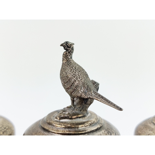 2 - SILVER STOPPERS, a collection of six, hunting themed marked B and Co, 925, Sheffield on wooden stand... 