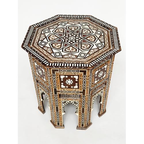 206 - OCCASIONAL TABLE, North African Moroccan octagonal spearman wood and profusely bone inlaid, 69cm W x... 