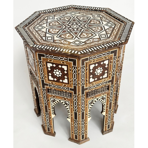 206 - OCCASIONAL TABLE, North African Moroccan octagonal spearman wood and profusely bone inlaid, 69cm W x... 