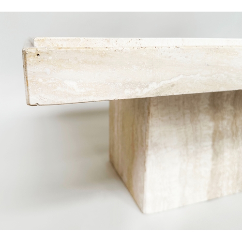 208 - TRAVERTINE LOW TABLE, 1970s Italian rectangular on conforming plinth, 94cm W x 61cm D x 41cm H.