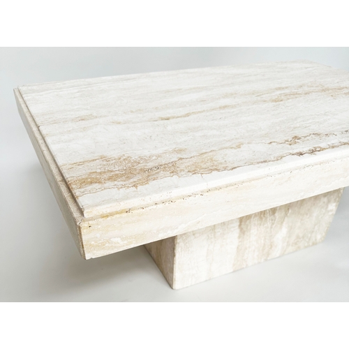 208 - TRAVERTINE LOW TABLE, 1970s Italian rectangular on conforming plinth, 94cm W x 61cm D x 41cm H.