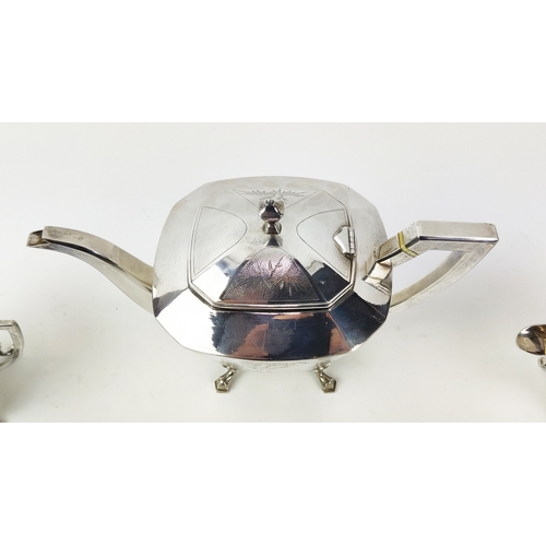 20A - A CHINESE SILVER THREE PIECE TEA SERVICE, early 20th century, comprising teapot, milk jug and lidded... 