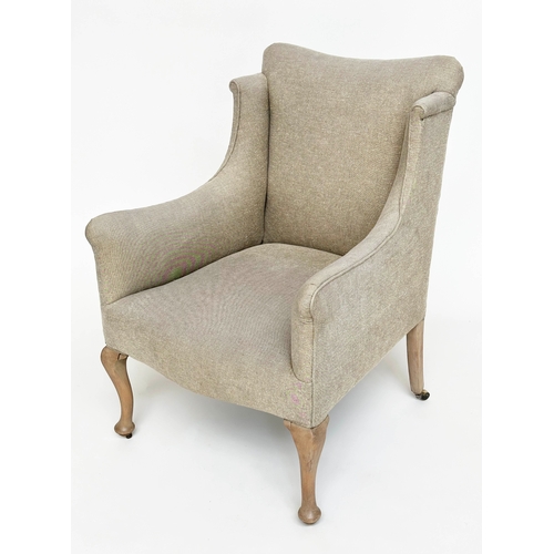 214 - WINGBACK ARMCHAIR, English early 20th century with natural linen upholstery and cabriole front suppo... 