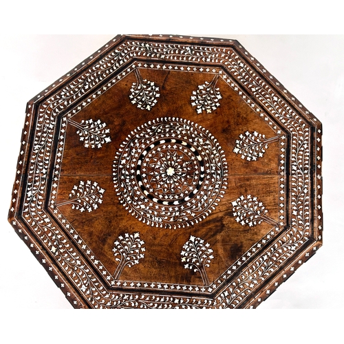 215 - HOSHIARPUR TABLE, late 19th/early 20th century North Indian octagonal bone and ebony inlaid, retaini... 