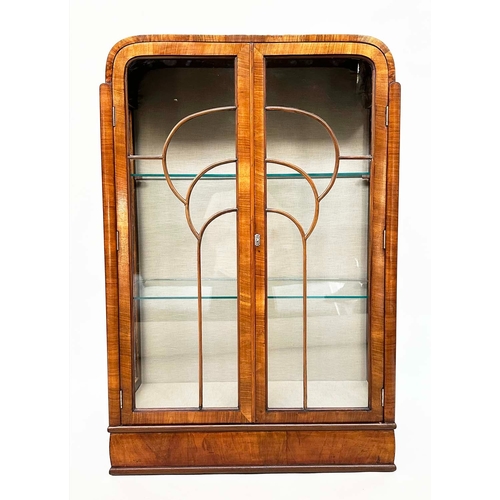 223 - ART DECO DISPLAY CABINET, Art Deco period figured walnut with two astragal glazed doors enclosing gl... 