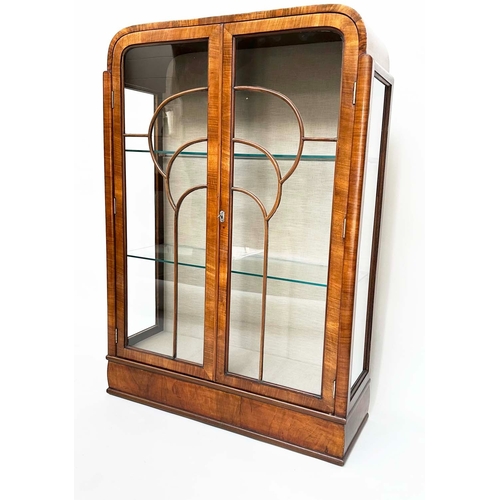 223 - ART DECO DISPLAY CABINET, Art Deco period figured walnut with two astragal glazed doors enclosing gl... 