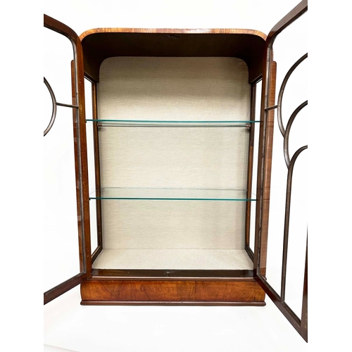 223 - ART DECO DISPLAY CABINET, Art Deco period figured walnut with two astragal glazed doors enclosing gl... 