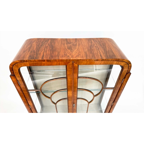 223 - ART DECO DISPLAY CABINET, Art Deco period figured walnut with two astragal glazed doors enclosing gl... 