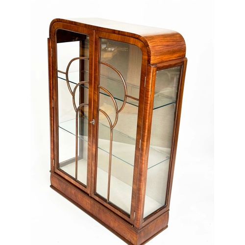 223 - ART DECO DISPLAY CABINET, Art Deco period figured walnut with two astragal glazed doors enclosing gl... 