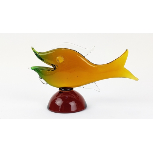 23 - MURANO GLASS SCULPTURES, to include two birds and three fish, largest 33cm H. (5)