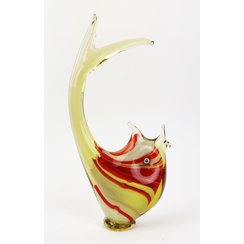 23 - MURANO GLASS SCULPTURES, to include two birds and three fish, largest 33cm H. (5)