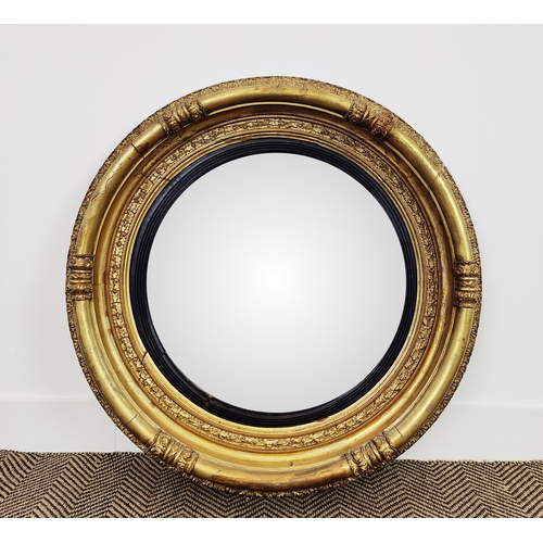 231 - CONVEX MIRROR, Regency giltwood, gesso, and ebonised, 82cm D.