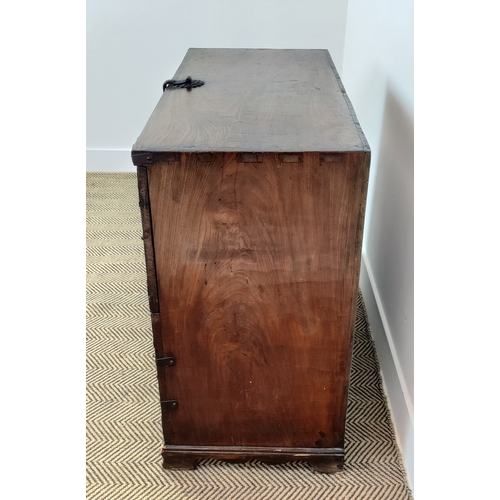 233 - TANSU CHEST, late 19th century Korean elm with iron work, fall front with three fitted drawers, 81cm... 