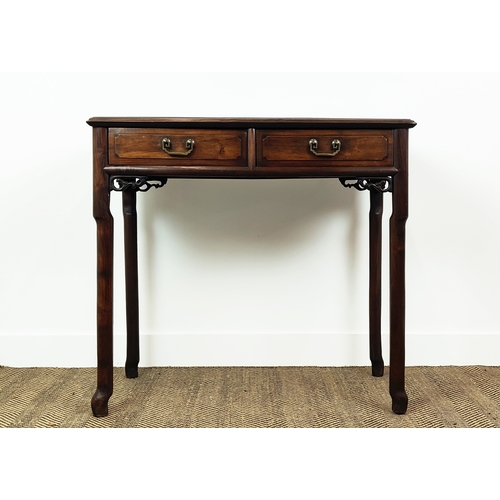 234 - WRITING TABLE, late 19th century Chinese padoukwood with two frieze drawers, 84cm H x 90cm W x 44.5c... 