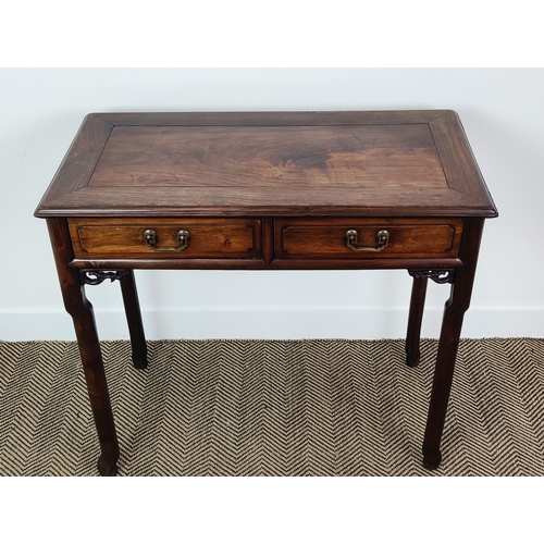 234 - WRITING TABLE, late 19th century Chinese padoukwood with two frieze drawers, 84cm H x 90cm W x 44.5c... 