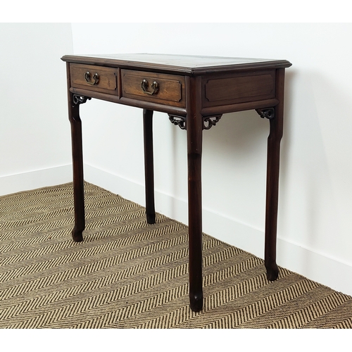 234 - WRITING TABLE, late 19th century Chinese padoukwood with two frieze drawers, 84cm H x 90cm W x 44.5c... 