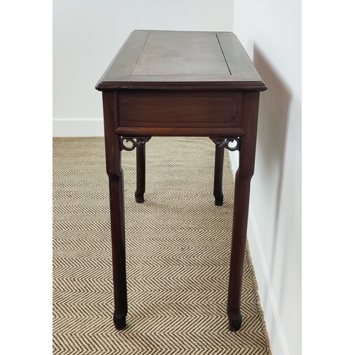 234 - WRITING TABLE, late 19th century Chinese padoukwood with two frieze drawers, 84cm H x 90cm W x 44.5c... 