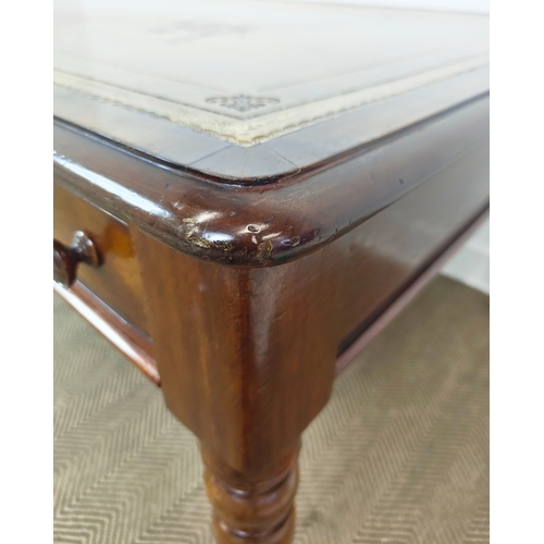 236 - PARTNERS WRITING TABLE, mid Victorian mahogany with tan leather top above three drawers to each side... 