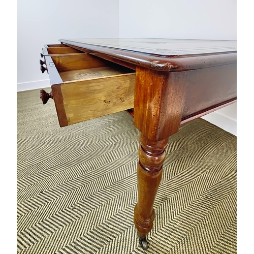 236 - PARTNERS WRITING TABLE, mid Victorian mahogany with tan leather top above three drawers to each side... 