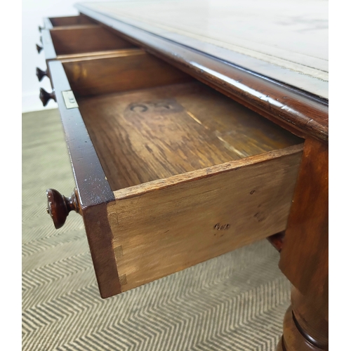 236 - PARTNERS WRITING TABLE, mid Victorian mahogany with tan leather top above three drawers to each side... 