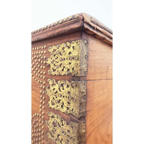 238 - ZANZIBAR TRUNK, teak with brass studded decoration, 63cm H x 130cm W x 63cm D.