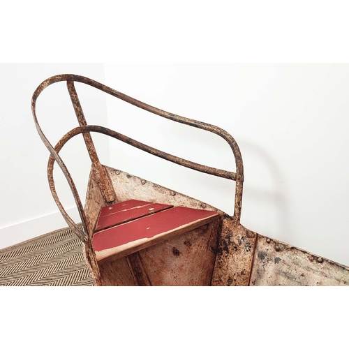 242 - BOAT PLANTER, antique painted iron and pine, 87cm H x 175cm L x 63cm W.