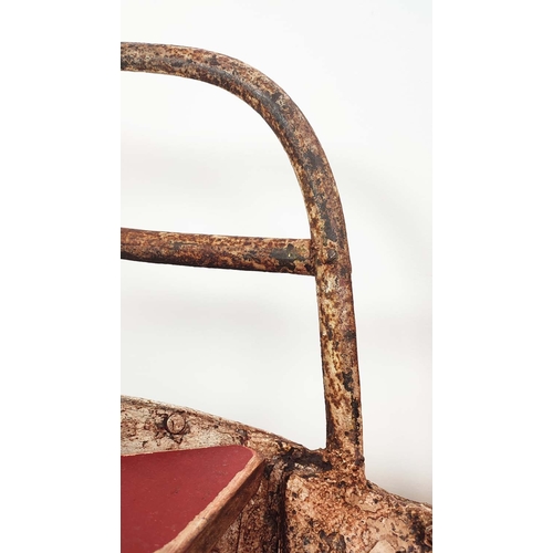 242 - BOAT PLANTER, antique painted iron and pine, 87cm H x 175cm L x 63cm W.