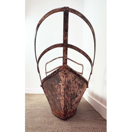 242 - BOAT PLANTER, antique painted iron and pine, 87cm H x 175cm L x 63cm W.