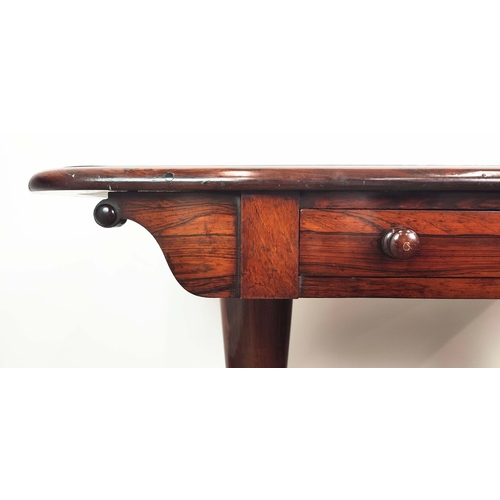 245 - LIBRARY TABLE, William IV rosewood, with a pair of frieze drawers with dummy drawers to verso, on a ... 