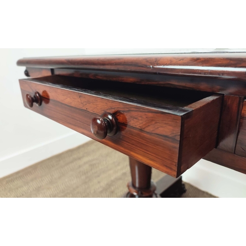 245 - LIBRARY TABLE, William IV rosewood, with a pair of frieze drawers with dummy drawers to verso, on a ... 