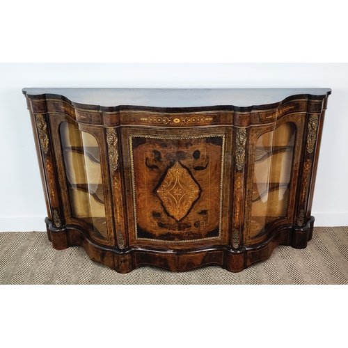 246 - CREDENZA, Victorian walnut with inlaid detail and gilt metal mounts, with a pair of glazed serpentin... 