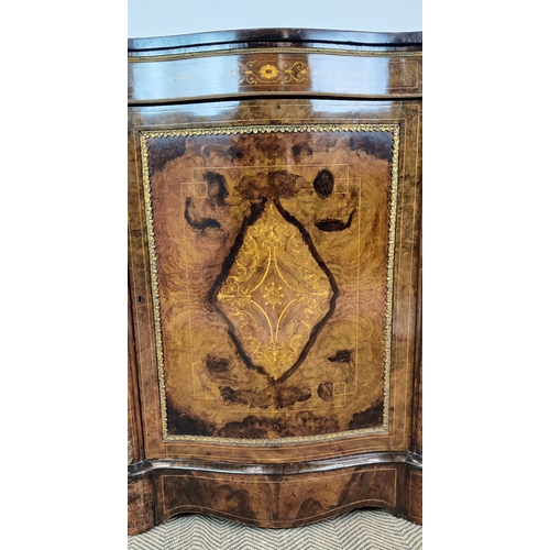 246 - CREDENZA, Victorian walnut with inlaid detail and gilt metal mounts, with a pair of glazed serpentin... 