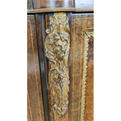 246 - CREDENZA, Victorian walnut with inlaid detail and gilt metal mounts, with a pair of glazed serpentin... 