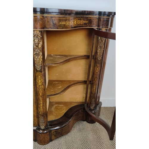 246 - CREDENZA, Victorian walnut with inlaid detail and gilt metal mounts, with a pair of glazed serpentin... 