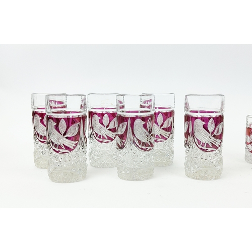 25 - BOHEMIAN 'BIRD' DESIGN GLASS, to include six tumblers, six highball, three decanters etc. (20)