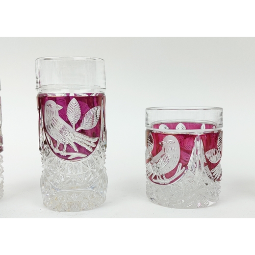 25 - BOHEMIAN 'BIRD' DESIGN GLASS, to include six tumblers, six highball, three decanters etc. (20)