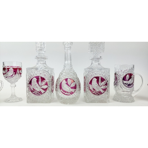 25 - BOHEMIAN 'BIRD' DESIGN GLASS, to include six tumblers, six highball, three decanters etc. (20)