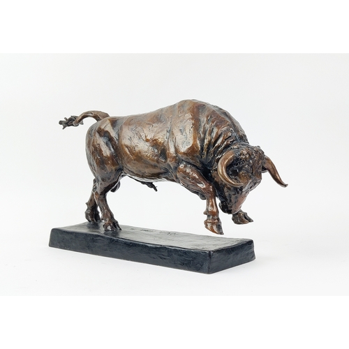 28 - NICOLA TOMS (South African b.1969), bronze bull sculpture, limited edition, signed and numbered 9/9,... 