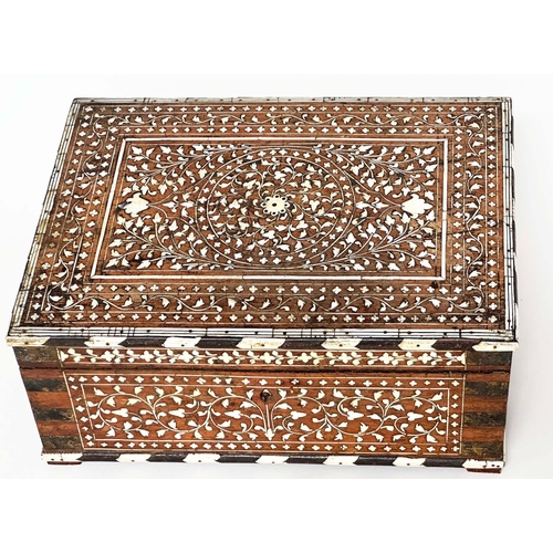 303 - INDO PORTUGUESE TRAVELLING BOX, late 19th century North Indian, probably Hoshiarpur bone and ebony i... 