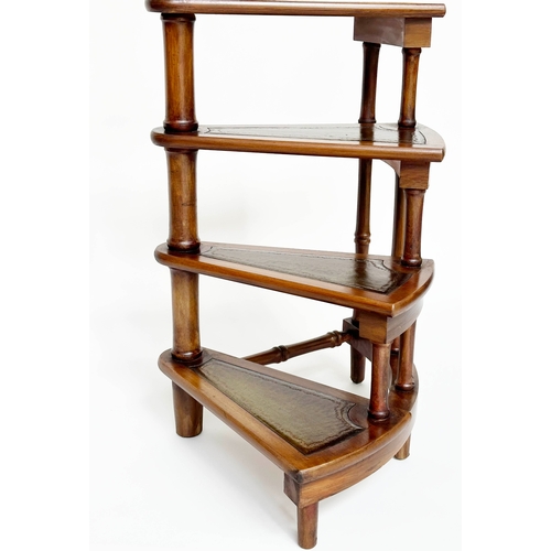 310 - LIBRARY STEPS, Georgian style mahogany with four gilt tooled leather spiral treads and pole, 164cm H... 