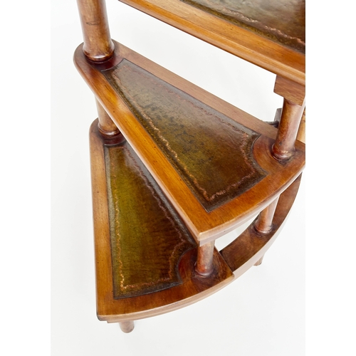 310 - LIBRARY STEPS, Georgian style mahogany with four gilt tooled leather spiral treads and pole, 164cm H... 