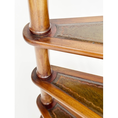 310 - LIBRARY STEPS, Georgian style mahogany with four gilt tooled leather spiral treads and pole, 164cm H... 