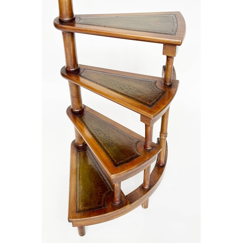 310 - LIBRARY STEPS, Georgian style mahogany with four gilt tooled leather spiral treads and pole, 164cm H... 