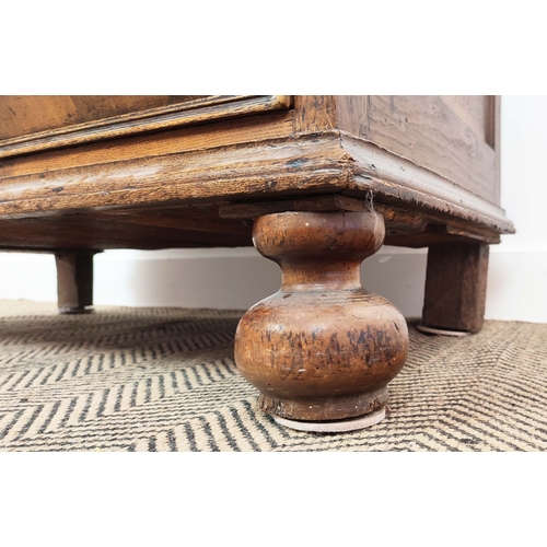 325 - A CHARLES II OAK CHEST OF DRAWERS, circa 1680, split sectioned, fitted with four drawers, with geome... 