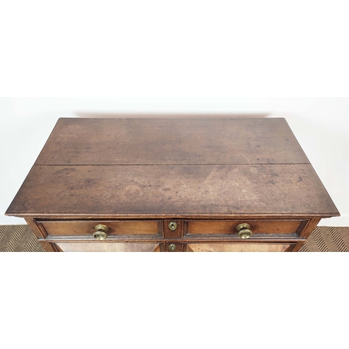 325 - A CHARLES II OAK CHEST OF DRAWERS, circa 1680, split sectioned, fitted with four drawers, with geome... 